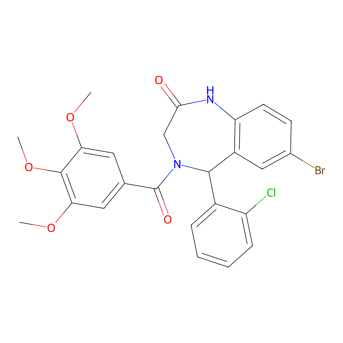 7-bromo-5-(2-chlorophenyl)-4-[(3,4,5-trimethoxyphenyl)carbonyl]-1,3,4,5-tetrahydro-2H-1,4-benzodiazepin-2-one molecular structure, CAS 313650-46-3