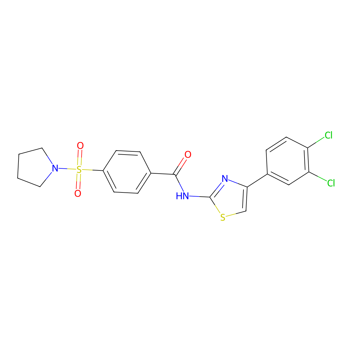 N-(4-(3,4-dichlorophenyl)thiazol-2-yl)-4-(pyrrolidin-1-ylsulfonyl)benzamide molecular structure, CAS 313661-84-6