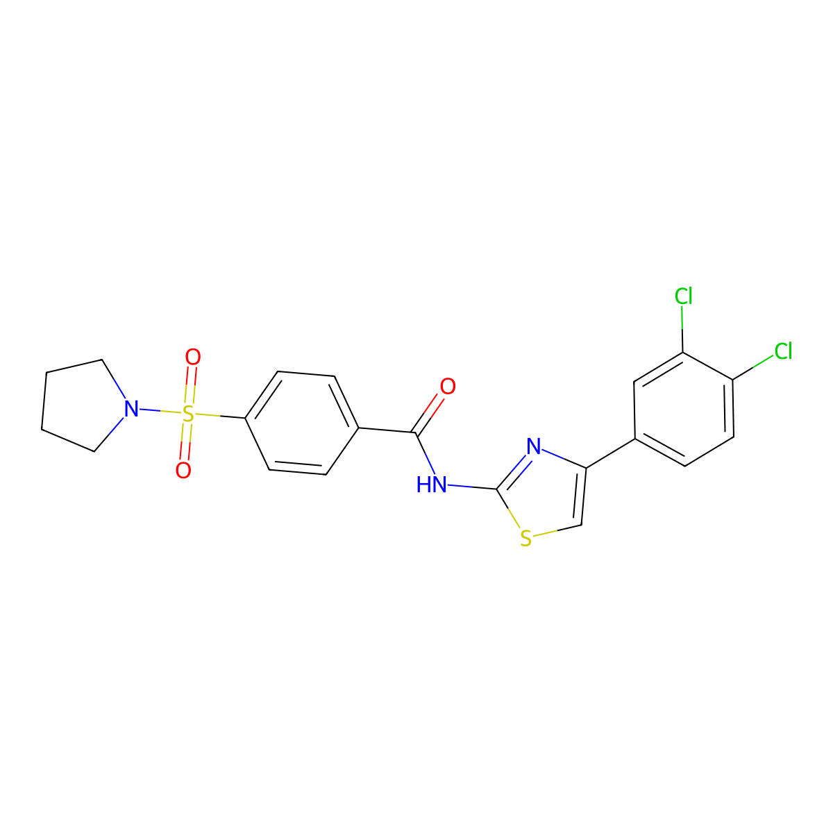 N-(4-(3,4-dichlorophenyl)thiazol-2-yl)-4-(pyrrolidin-1-ylsulfonyl)benzamide molecular structure, CAS 313661-84-6