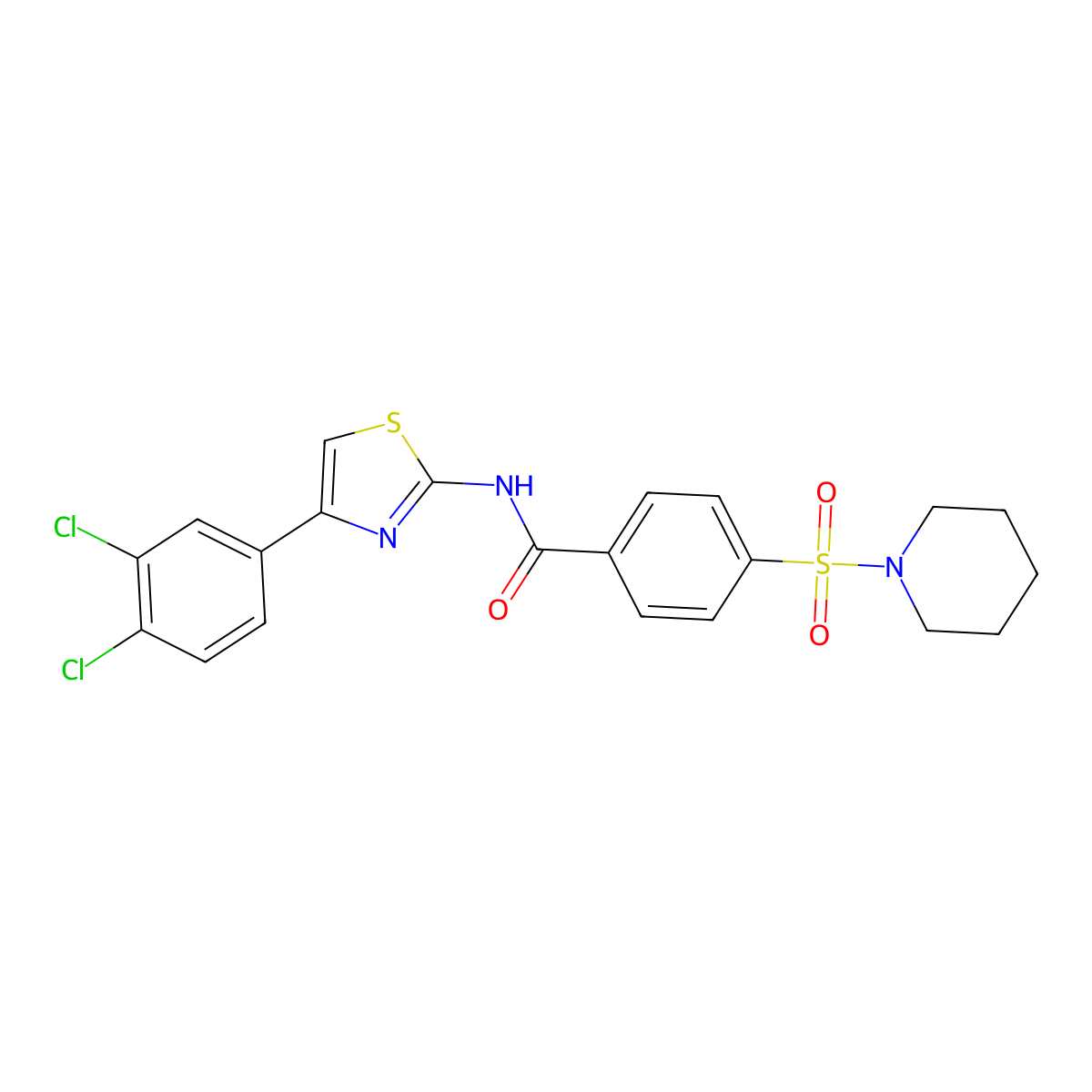 N-(4-(3,4-dichlorophenyl)thiazol-2-yl)-4-(piperidin-1-ylsulfonyl)benzamide molecular structure, CAS 313661-86-8