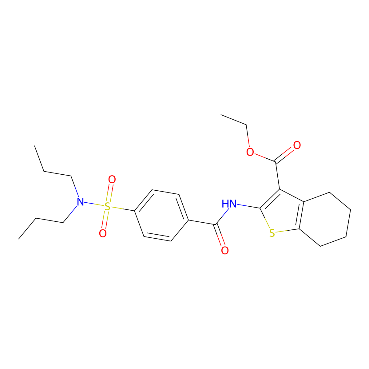 Ethyl 2-[[4-(dipropylsulfamoyl)benzoyl]amino]-4,5,6,7-tetrahydro-1-benzothiophene-3-carboxylate molecular structure, CAS 313662-52-1
