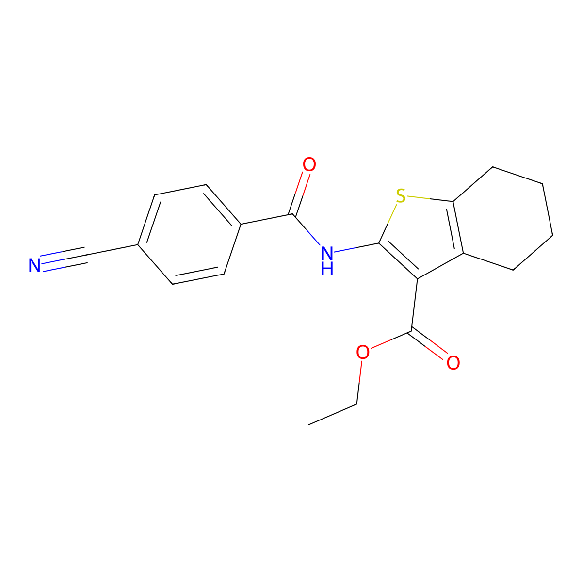 Ethyl 2-[(4-cyanobenzoyl)amino]-4,5,6,7-tetrahydro-1-benzothiophene-3-carboxylate molecular structure, CAS 313662-53-2