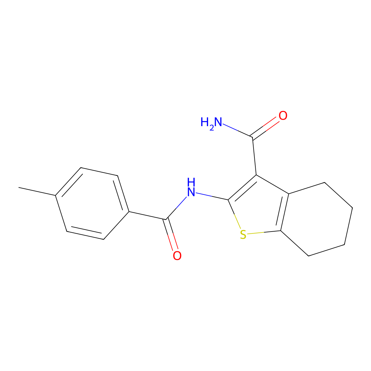 2-(4-Methylbenzamido)-4,5,6,7-tetrahydrobenzo[b]thiophene-3-carboxamide molecular structure, CAS 313662-58-7