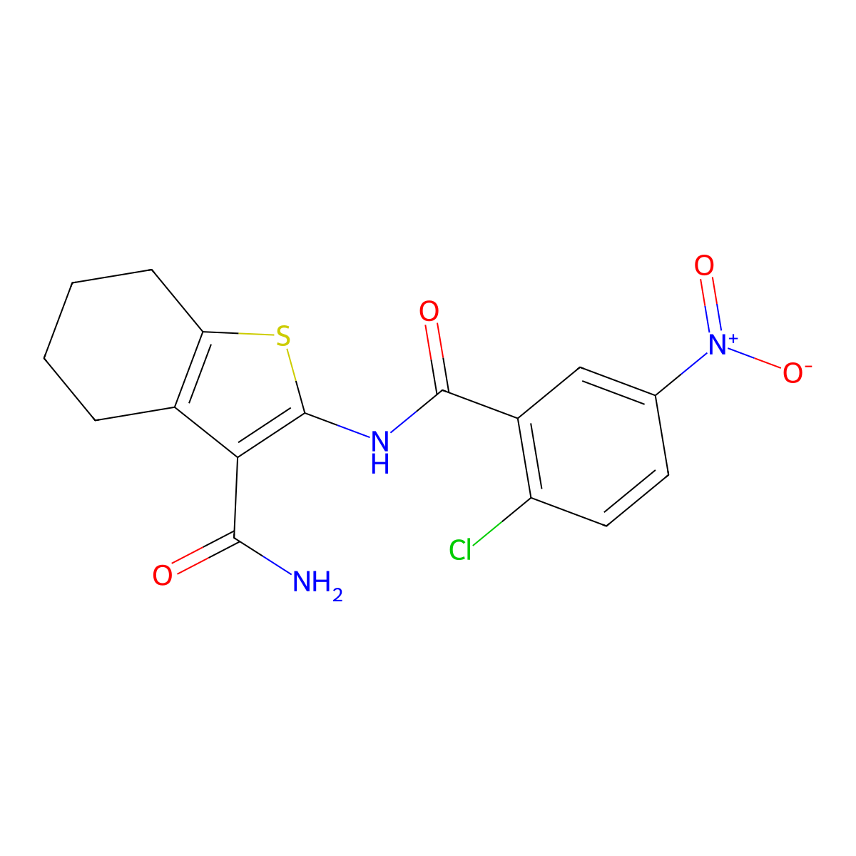 2-(2-Chloro-5-nitrobenzamido)-4,5,6,7-tetrahydrobenzo[b]thiophene-3-carboxamide molecular structure, CAS 313662-59-8