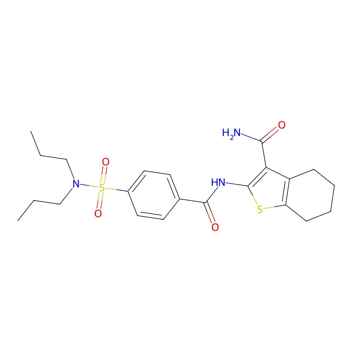 2-(4-(N,N-dipropylsulfamoyl)benzamido)-4,5,6,7-tetrahydrobenzo[b]thiophene-3-carboxamide molecular structure, CAS 313662-68-9