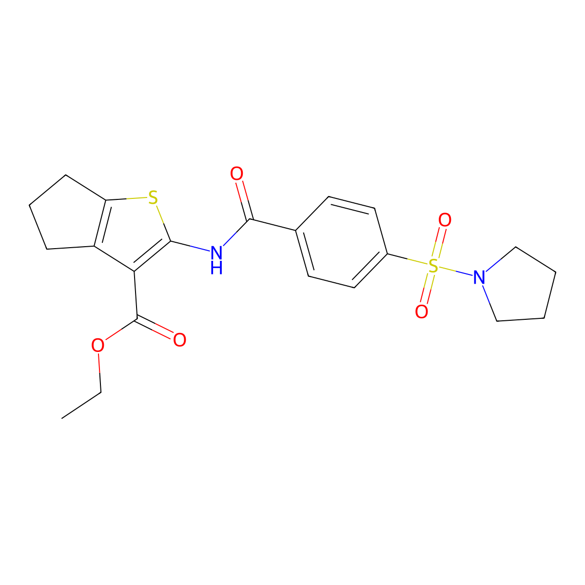 ethyl 2-(4-(pyrrolidin-1-ylsulfonyl)benzamido)-5,6-dihydro-4H-cyclopenta[b]thiophene-3-carboxylate molecular structure, CAS 313662-72-5
