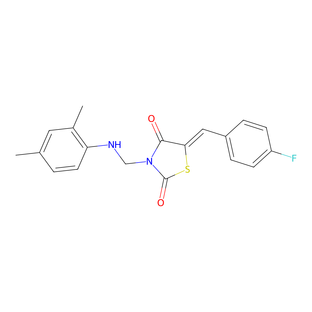 3-(((2,4-Dimethylphenyl)amino)methyl)-5-(4-fluorobenzylidene)thiazolidine-2,4-dione molecular structure, CAS 313663-12-6