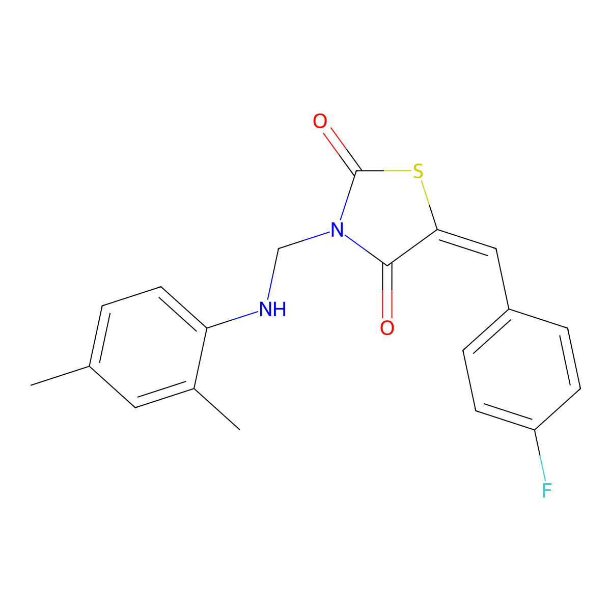 3-(((2,4-Dimethylphenyl)amino)methyl)-5-(4-fluorobenzylidene)thiazolidine-2,4-dione molecular structure, CAS 313663-12-6