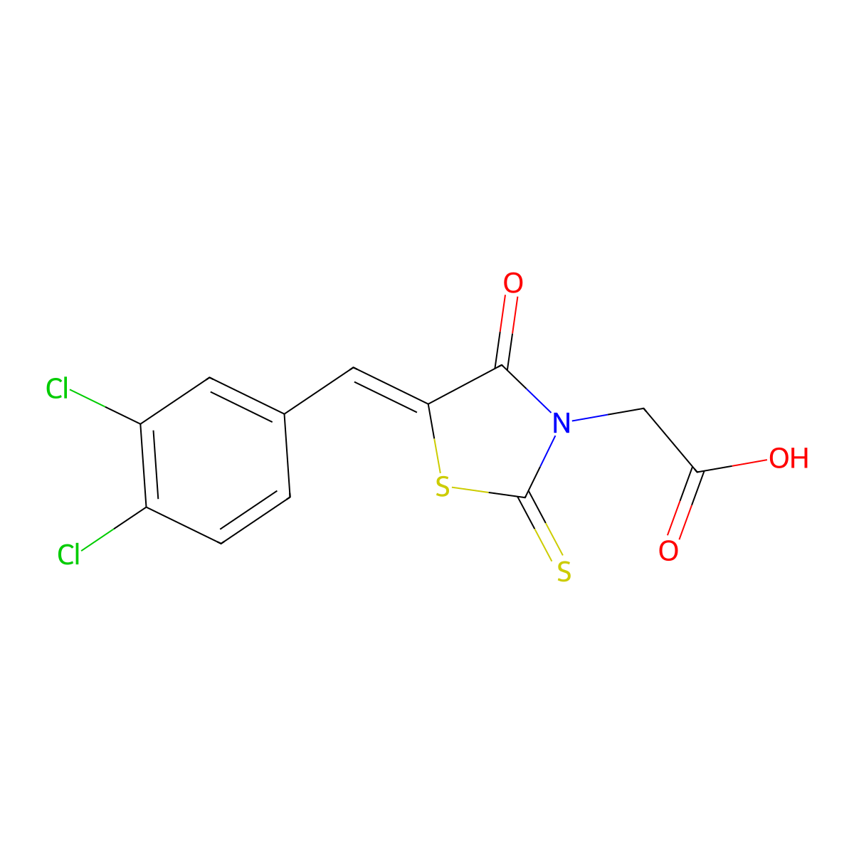 5-[(3,4-dichlorophenyl)methylene]-4-oxo-2-thioxo-3-Thiazolidineacetic acid molecular structure, CAS 313663-23-9