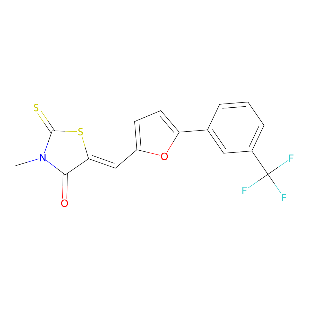 4-Thiazolidinone, 3-Methyl-2-thioxo-5-[[5-[3-(trifluoroMethyl)phenyl]-2-furanyl]Methylene]- molecular structure, CAS 313663-29-5