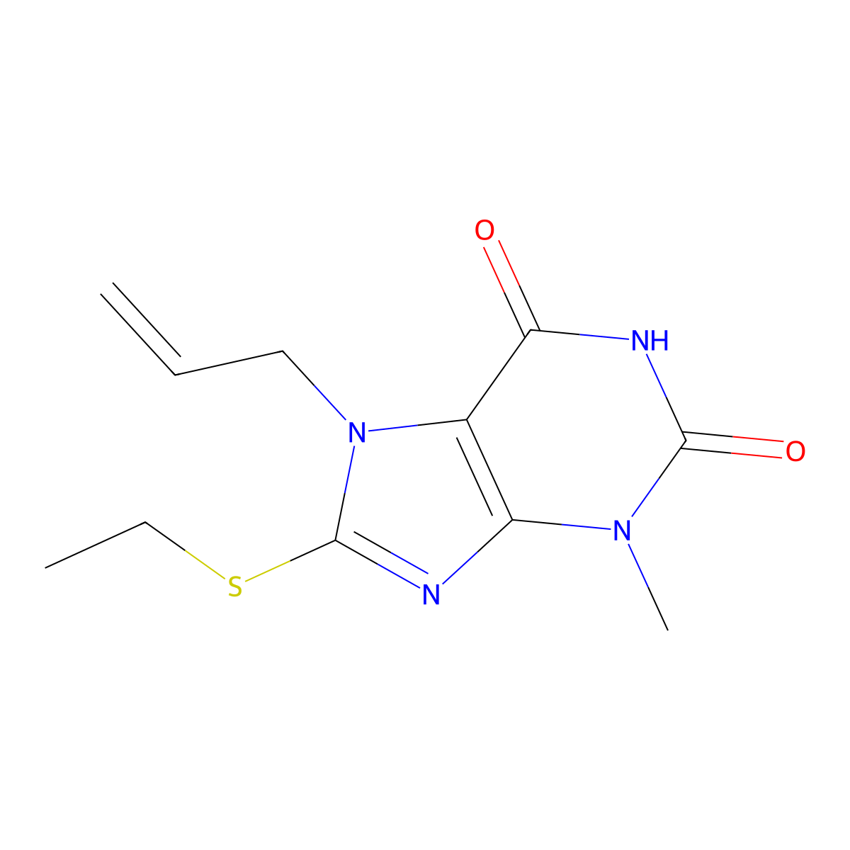 7-allyl-8-(ethylthio)-3-methyl-1H-purine-2,6(3H,7H)-dione molecular structure, CAS 313665-35-9