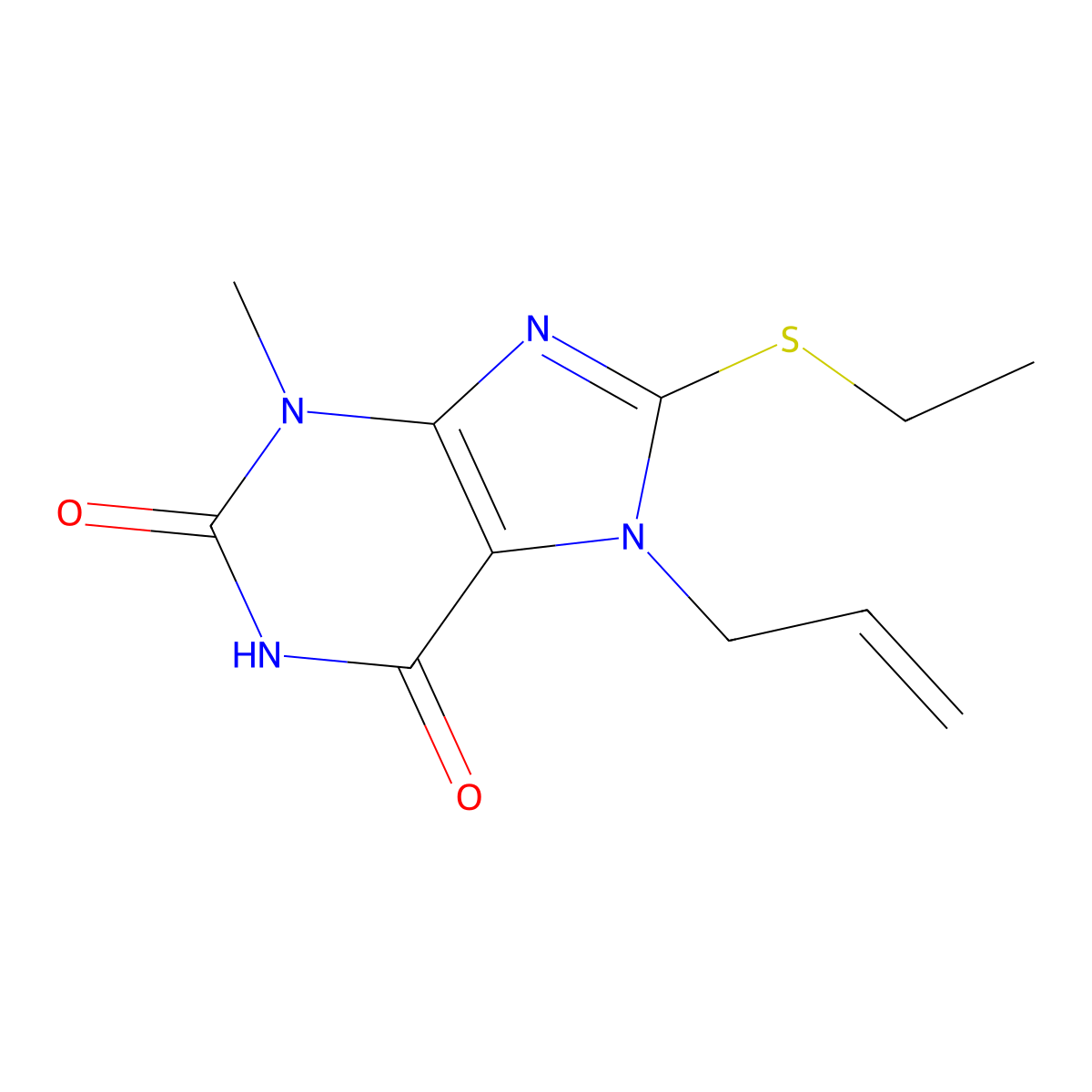 7-allyl-8-(ethylthio)-3-methyl-1H-purine-2,6(3H,7H)-dione molecular structure, CAS 313665-35-9