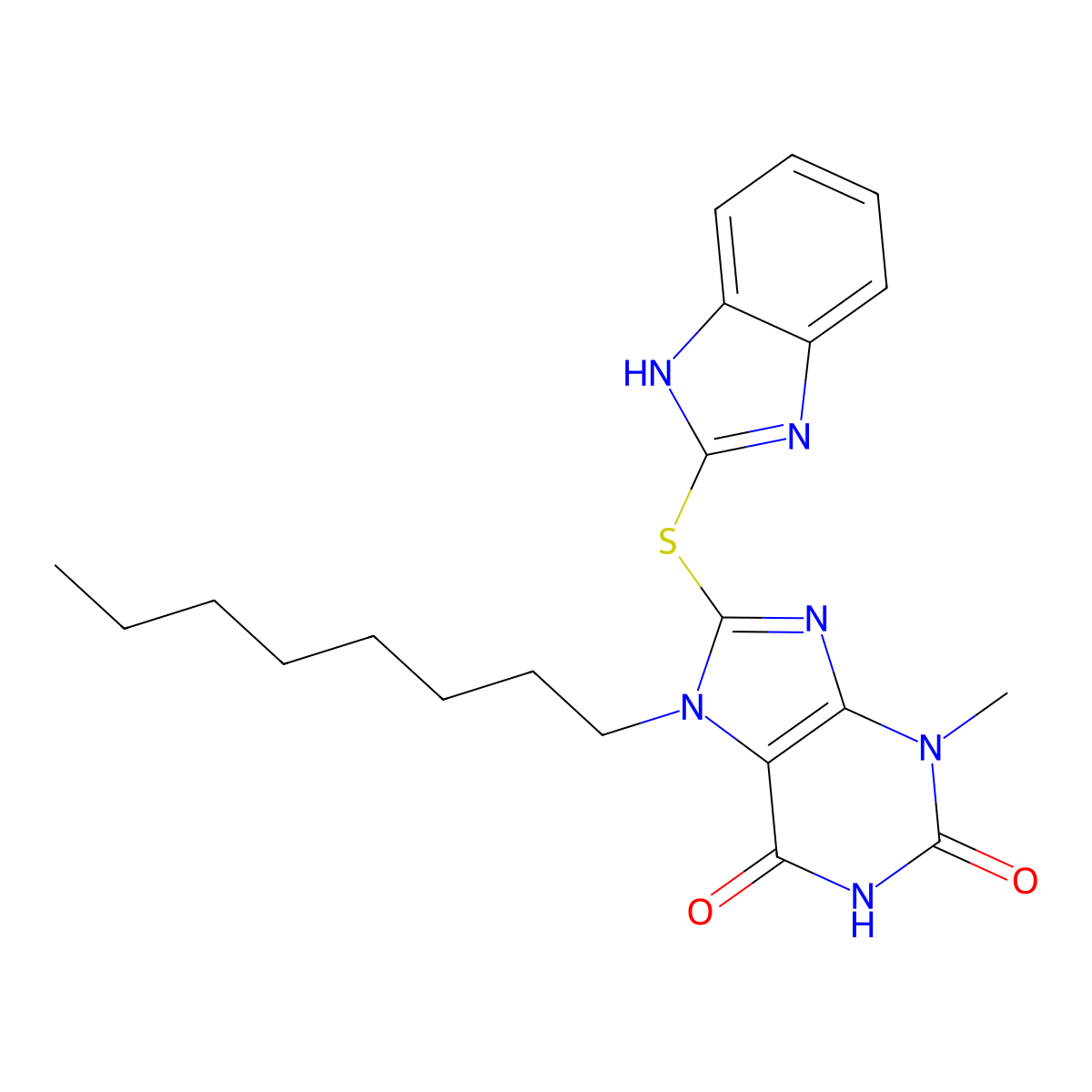 8-((1H-benzo[d]imidazol-2-yl)thio)-3-methyl-7-octyl-1H-purine-2,6(3H,7H)-dione molecular structure, CAS 313665-37-1