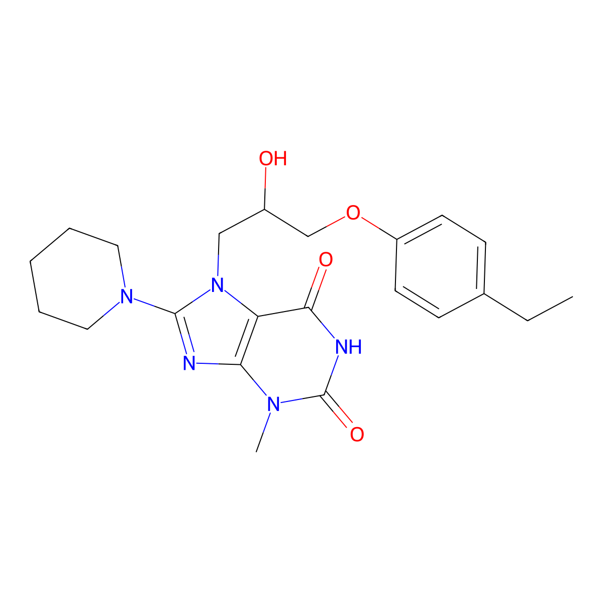 7-[3-(4-Ethylphenoxy)-2-hydroxypropyl]-3-methyl-8-piperidin-1-ylpurine-2,6-dione molecular structure, CAS 313665-48-4