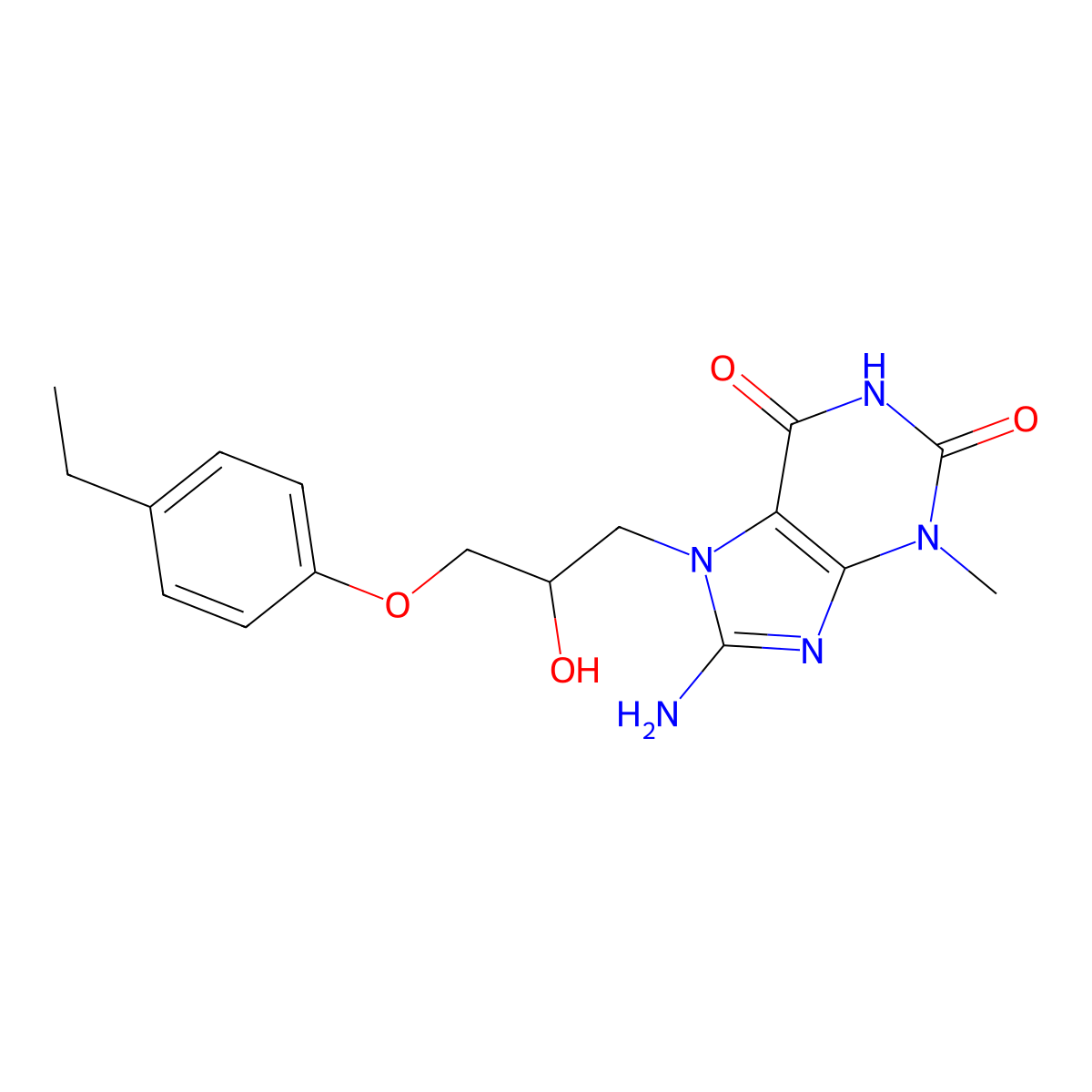 8-amino-7-(3-(4-ethylphenoxy)-2-hydroxypropyl)-3-methyl-1H-purine-2,6(3H,7H)-dione molecular structure, CAS 313665-50-8