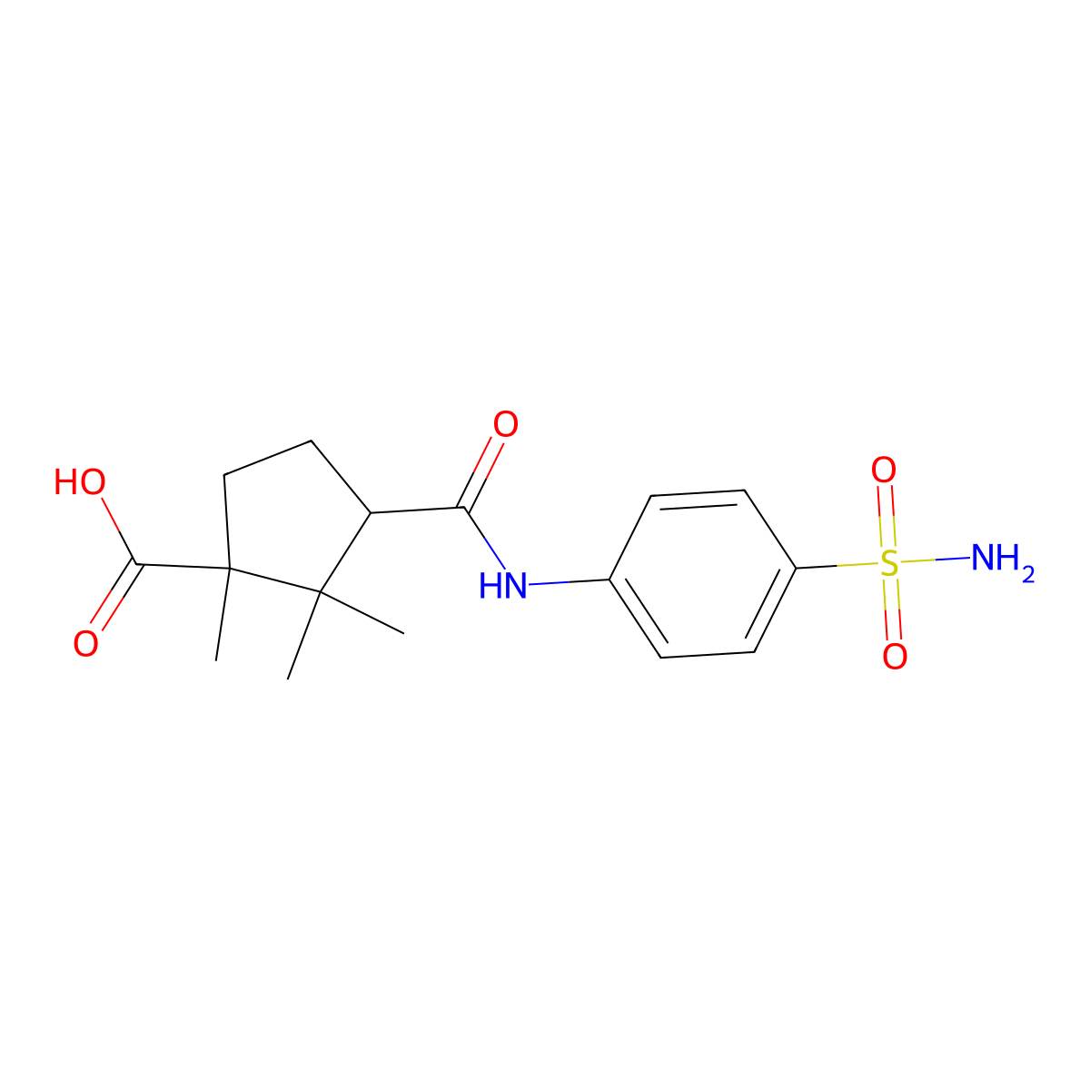 3-{[4-(Aminosulfonyl)anilino]carbonyl}-1,2,2-trimethyl-1-cyclopentanecarboxylic acid molecular structure, CAS 313666-50-1