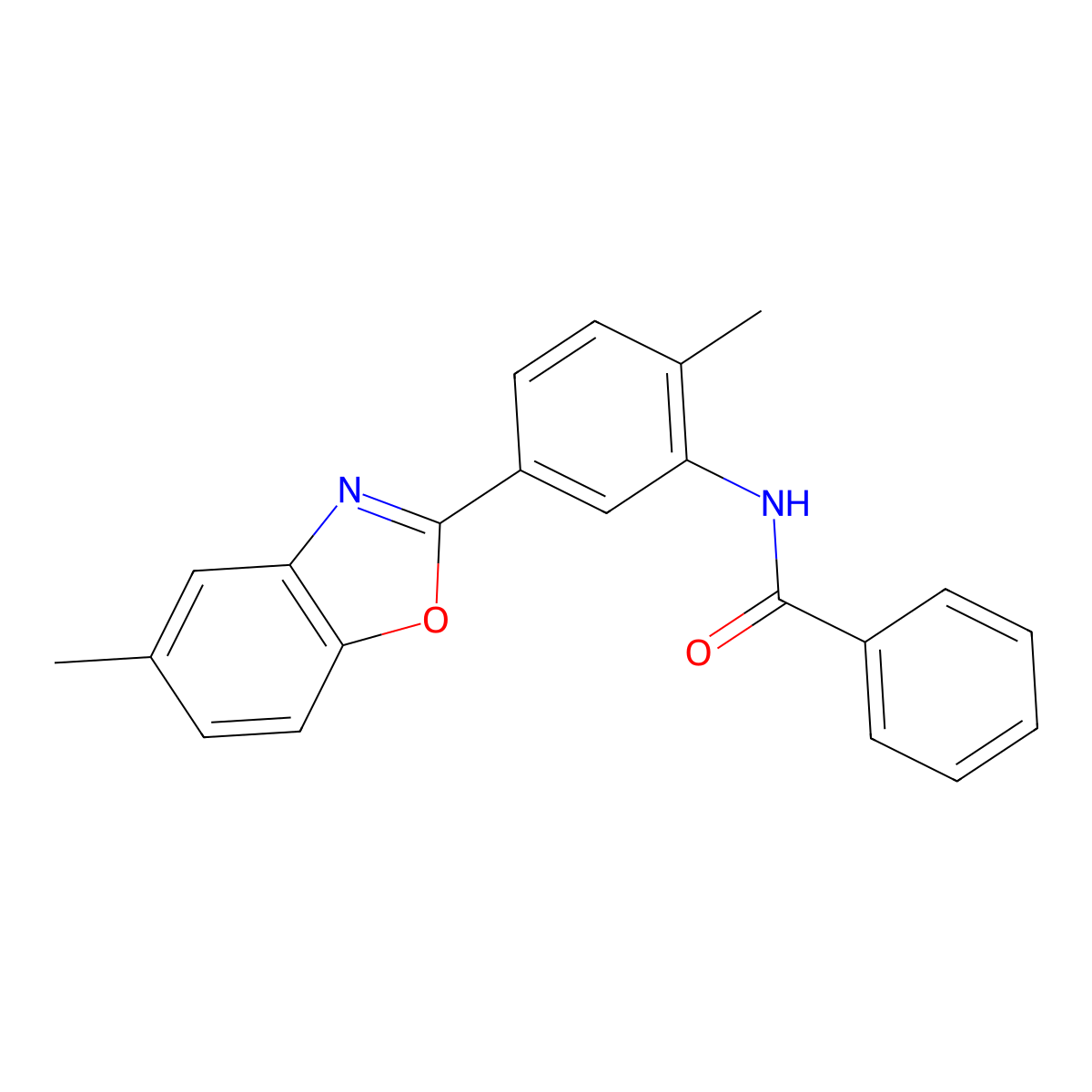N-[2-methyl-5-(5-methyl-1,3-benzoxazol-2-yl)phenyl]benzamide molecular structure, CAS 313667-37-7