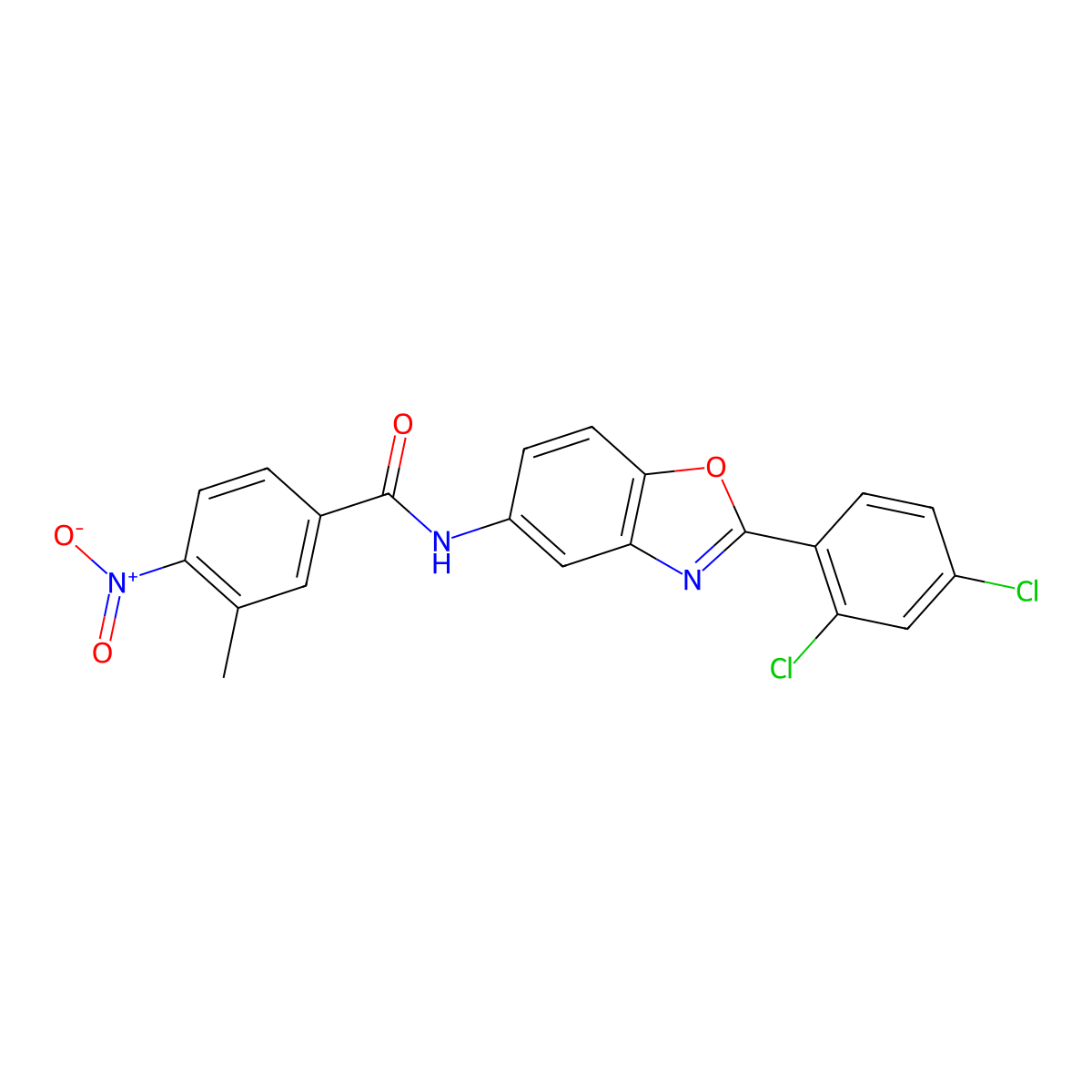 N-[2-(2,4-Dichloro-phenyl)-benzooxazol-5-yl]-3-methyl-4-nitro-benzamide molecular structure, CAS 313667-76-4