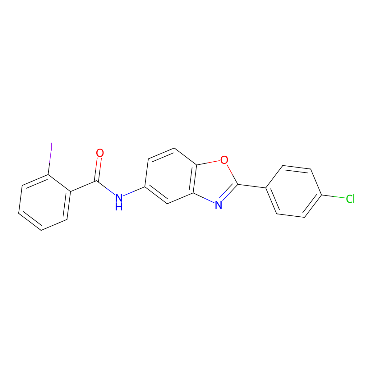N-[2-(4-chlorophenyl)-1,3-benzoxazol-5-yl]-2-iodobenzamide molecular structure, CAS 313668-04-1