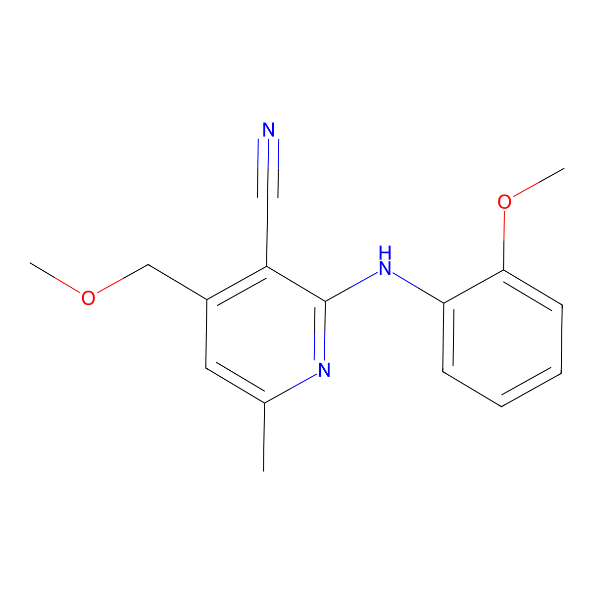 4-Methoxymethyl-2-(2-methoxy-phenylamino)-6-methyl-nicotinonitrile molecular structure, CAS 313668-36-9