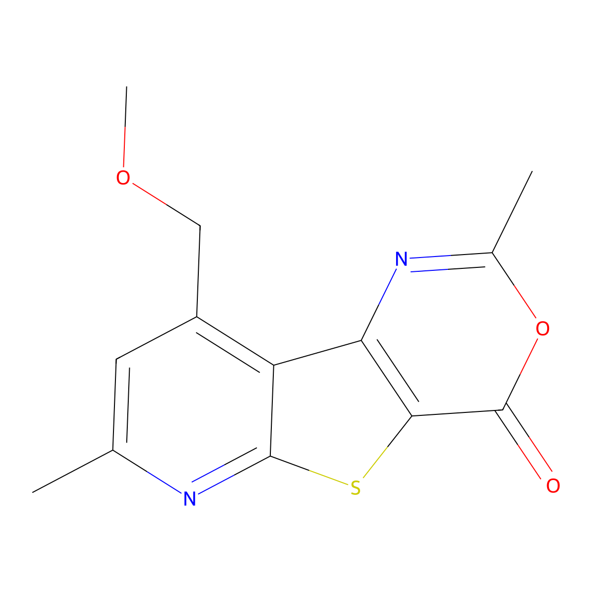 9-(methoxymethyl)-2,7-dimethyl-4H-pyrido[3',2':4,5]thieno[3,2-d][1,3]oxazin-4-one molecular structure, CAS 313668-40-5