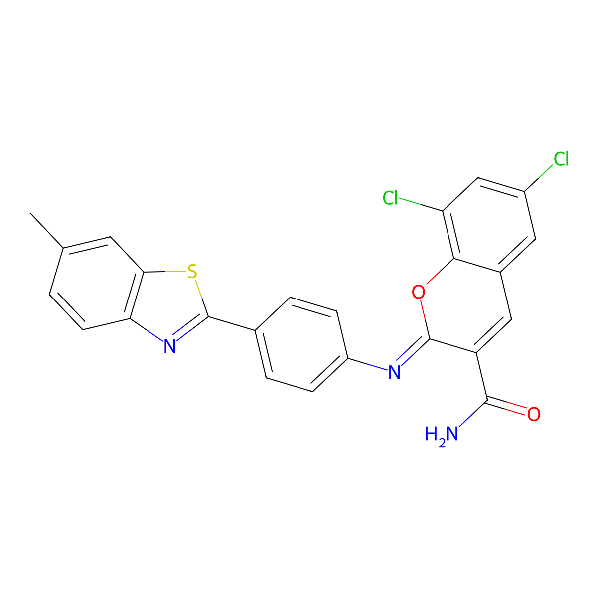 (2Z)-6,8-dichloro-2-{[4-(6-methyl-1,3-benzothiazol-2-yl)phenyl]imino}-2H-chromene-3-carboxamide molecular structure, CAS 313668-70-1