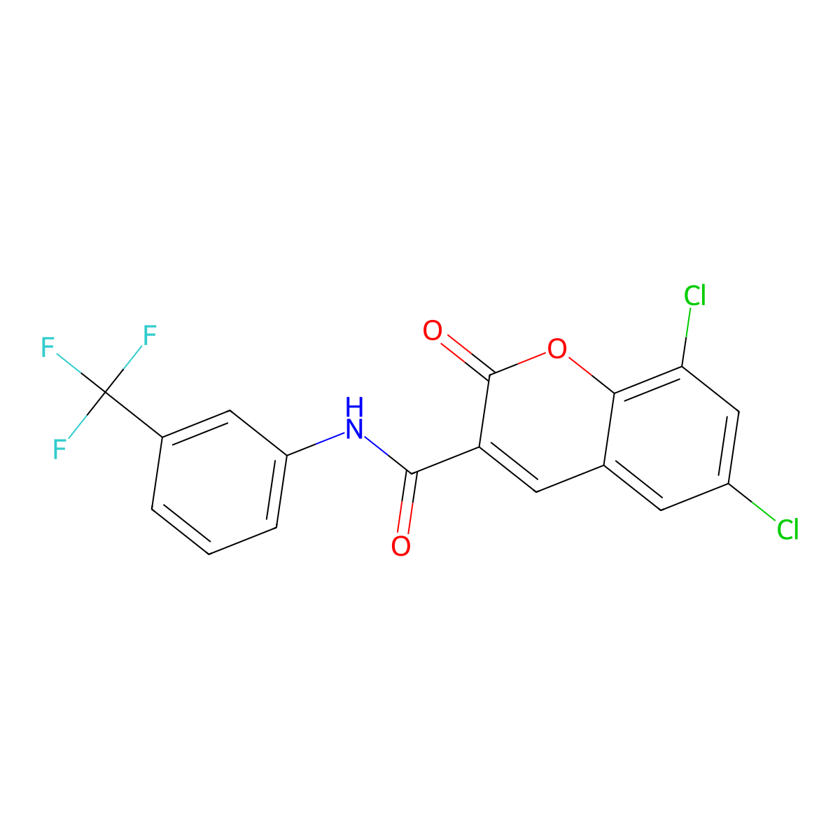 6,8-dichloro-2-oxo-N-[3-(trifluoromethyl)phenyl]-2H-chromene-3-carboxamide molecular structure, CAS 313669-72-6