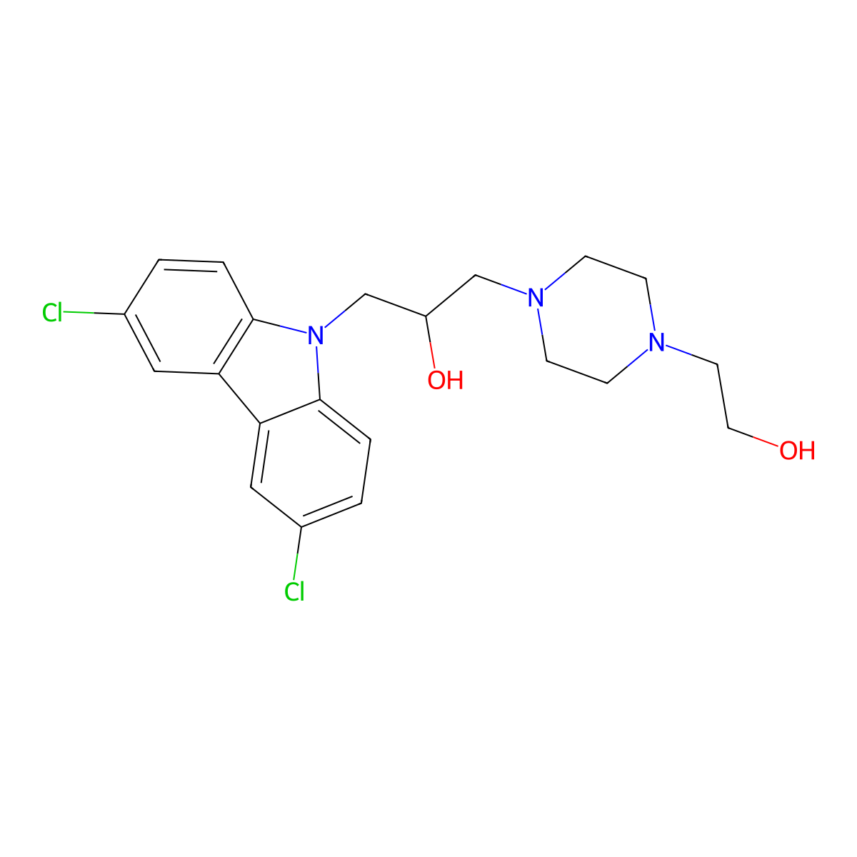 1-(3,6-Dichlorocarbazol-9-yl)-3-[4-(2-hydroxyethyl)piperazin-1-yl]propan-2-ol molecular structure, CAS 313670-12-1