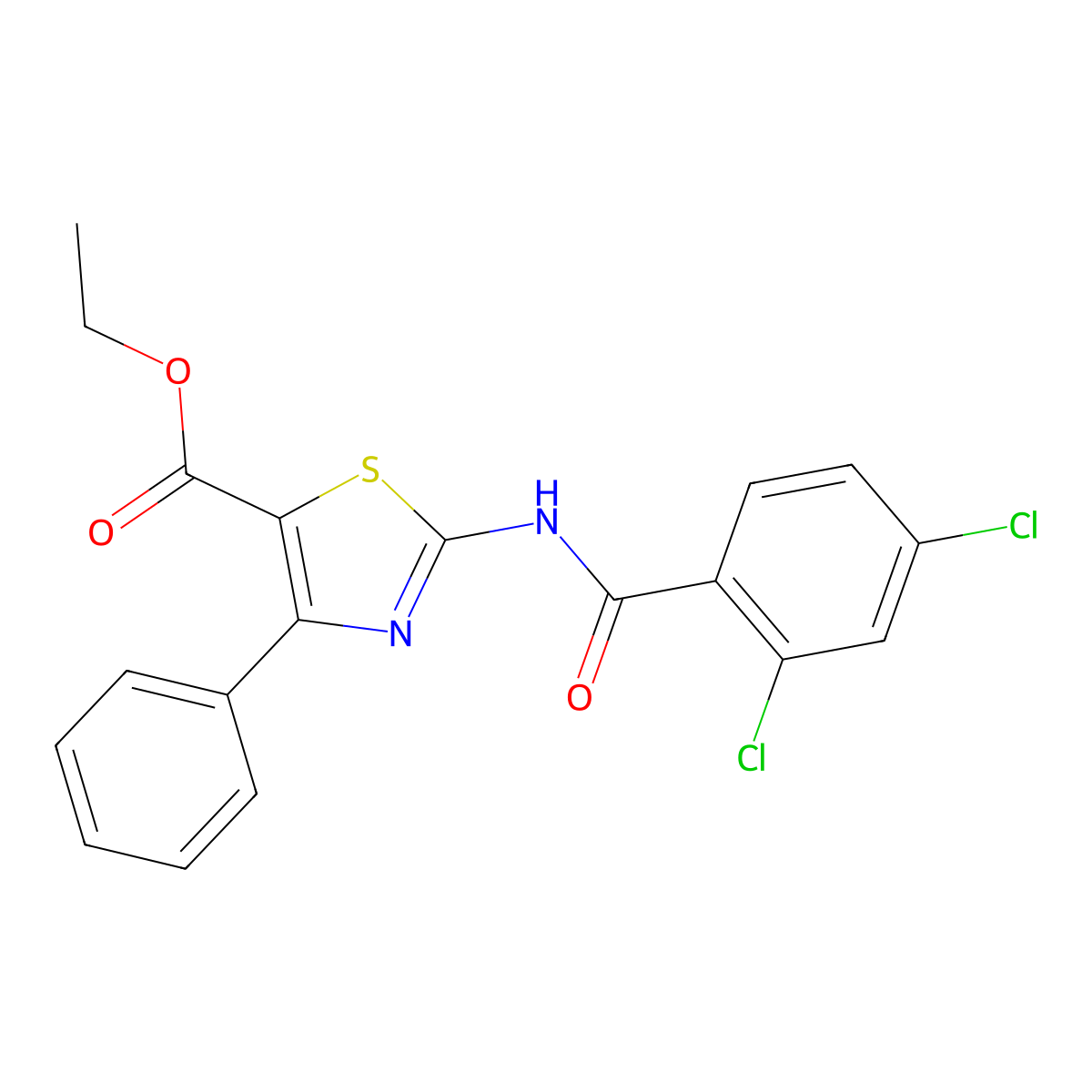 Ethyl 2-(2,4-dichlorobenzamido)-4-phenylthiazole-5-carboxylate molecular structure, CAS 313683-69-1