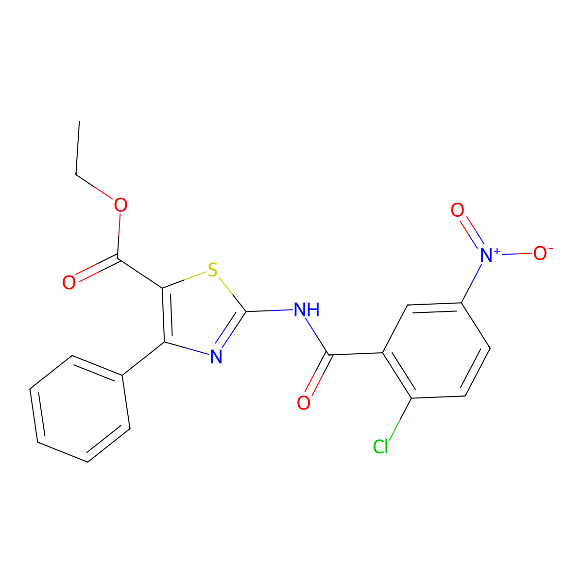 Ethyl 2-(2-chloro-5-nitrobenzamido)-4-phenylthiazole-5-carboxylate molecular structure, CAS 313683-70-4