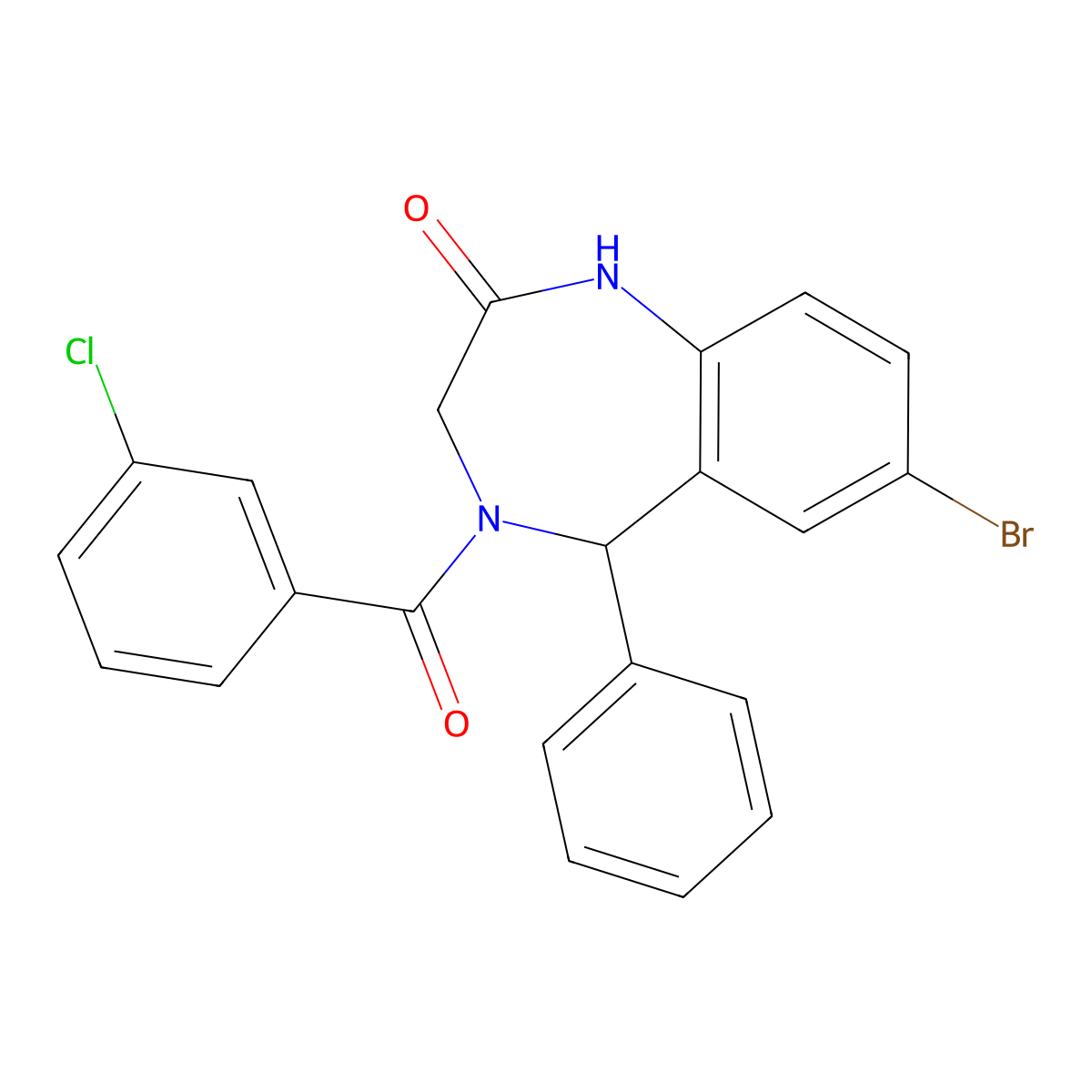 7-bromo-4-(3-chlorobenzoyl)-5-phenyl-4,5-dihydro-1H-benzo[e][1,4]diazepin-2(3H)-one molecular structure, CAS 313683-86-2