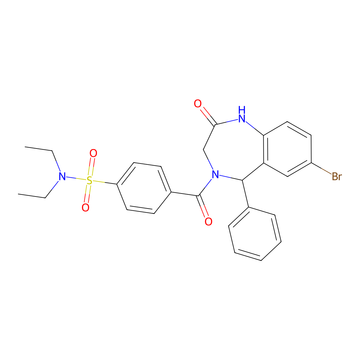 4-(7-bromo-2-oxo-5-phenyl-2,3,4,5-tetrahydro-1H-benzo[e][1,4]diazepine-4-carbonyl)-N,N-diethylbenzenesulfonamide molecular structure, CAS 313683-91-9
