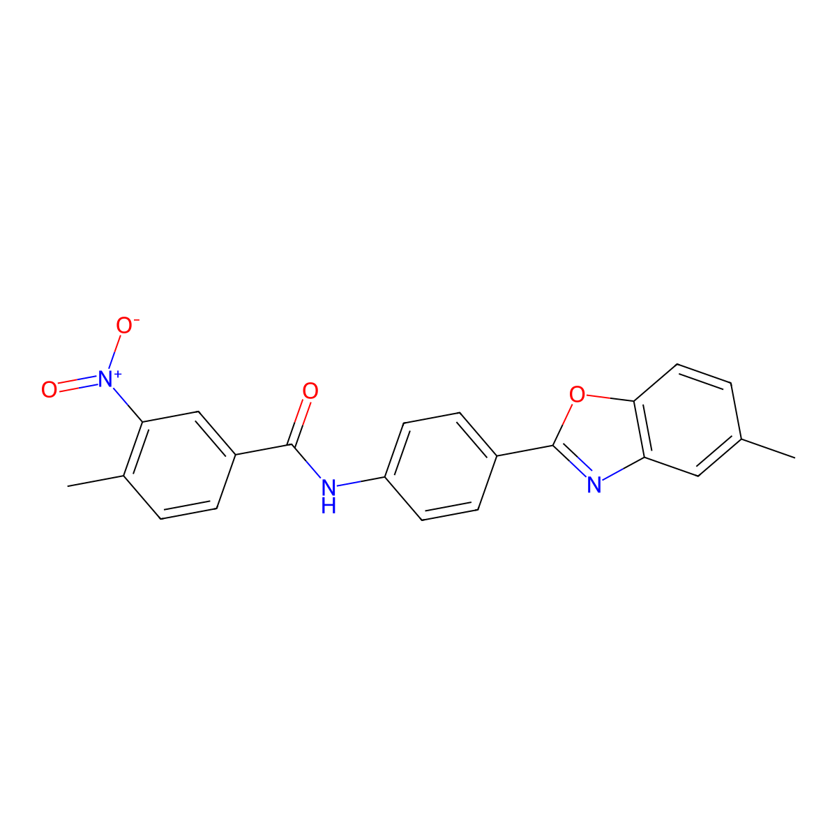 4-methyl-N-[4-(5-methyl-1,3-benzoxazol-2-yl)phenyl]-3-nitrobenzamide molecular structure, CAS 313684-86-5