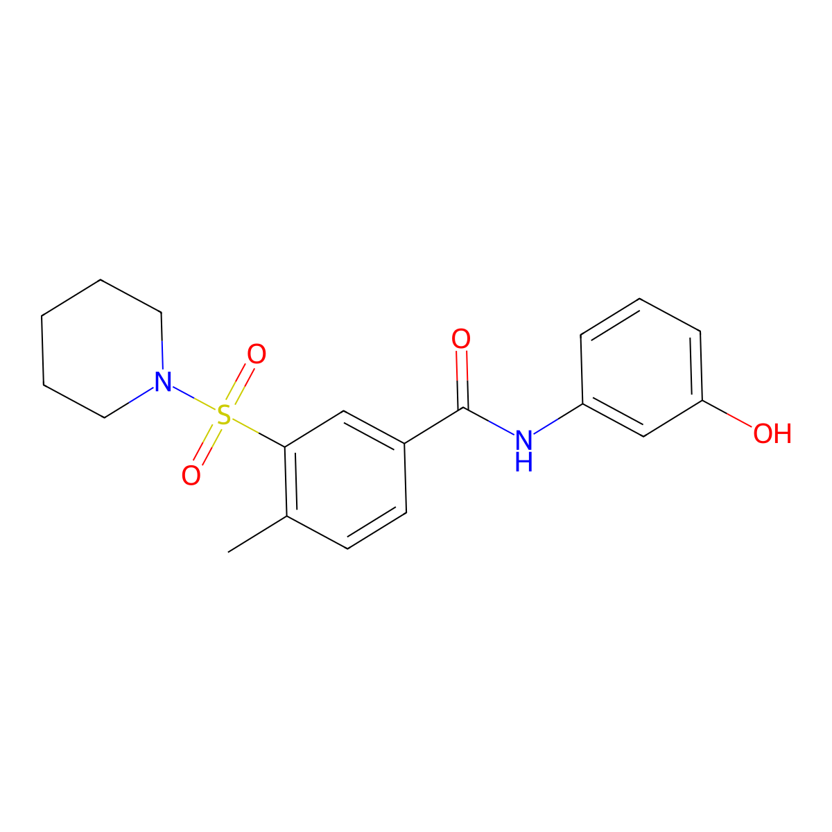 N-(3-hydroxyphenyl)-4-methyl-3-piperidin-1-ylsulfonylbenzamide molecular structure, CAS 313685-52-8