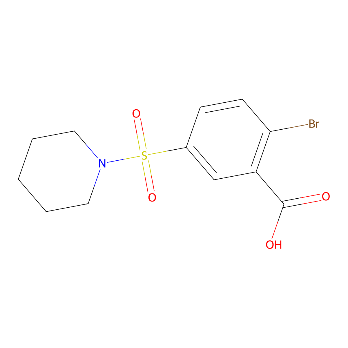 2-Bromo-5-(piperidin-1-ylsulfonyl)benzoic acid molecular structure, CAS 313685-63-1