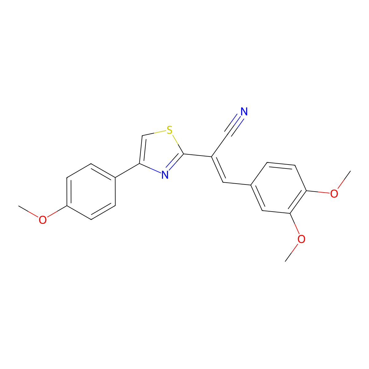 (E)-3-(3,4-dimethoxyphenyl)-2-(4-(4-methoxyphenyl)thiazol-2-yl)acrylonitrile molecular structure, CAS 313687-66-0