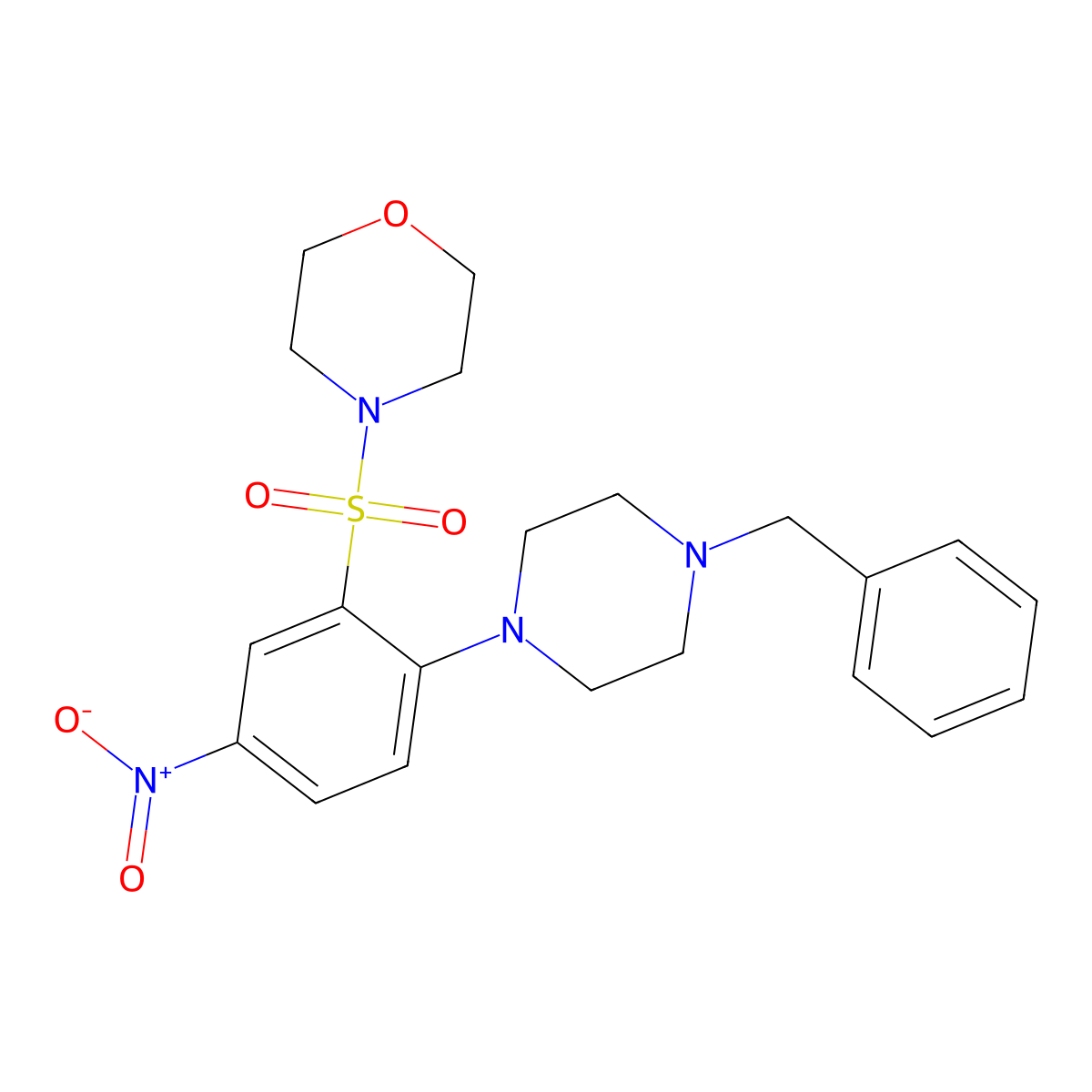 4-[2-(4-Benzylpiperazin-1-yl)-5-nitrophenyl]sulfonylmorpholine molecular structure, CAS 313699-29-5