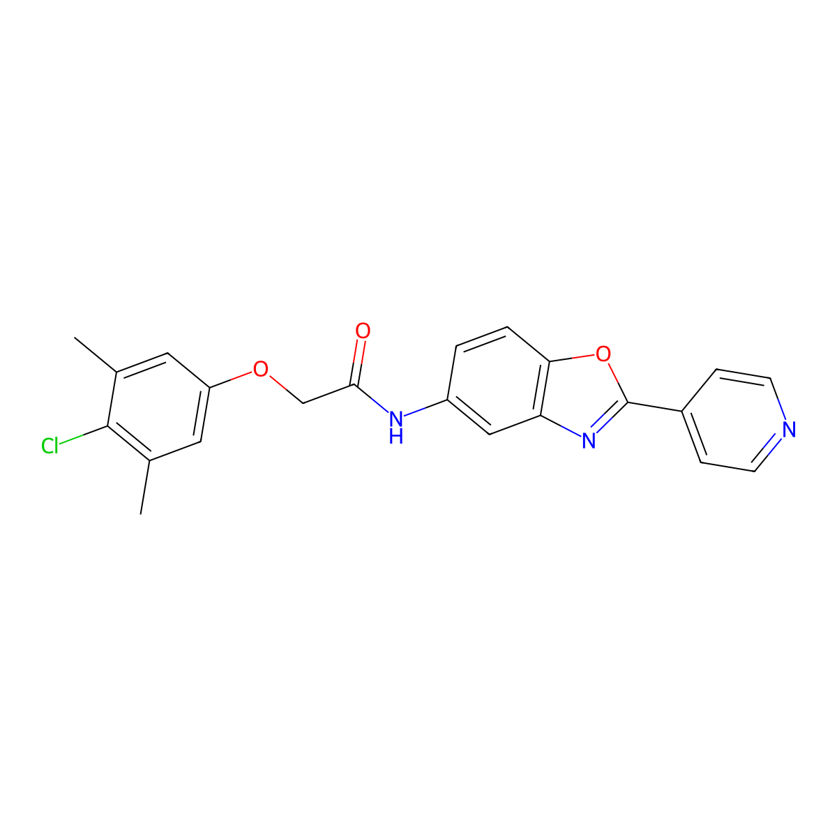 2-(4-chloro-3,5-dimethylphenoxy)-N-(2-pyridin-4-yl-1,3-benzoxazol-5-yl)acetamide molecular structure, CAS 313699-98-8