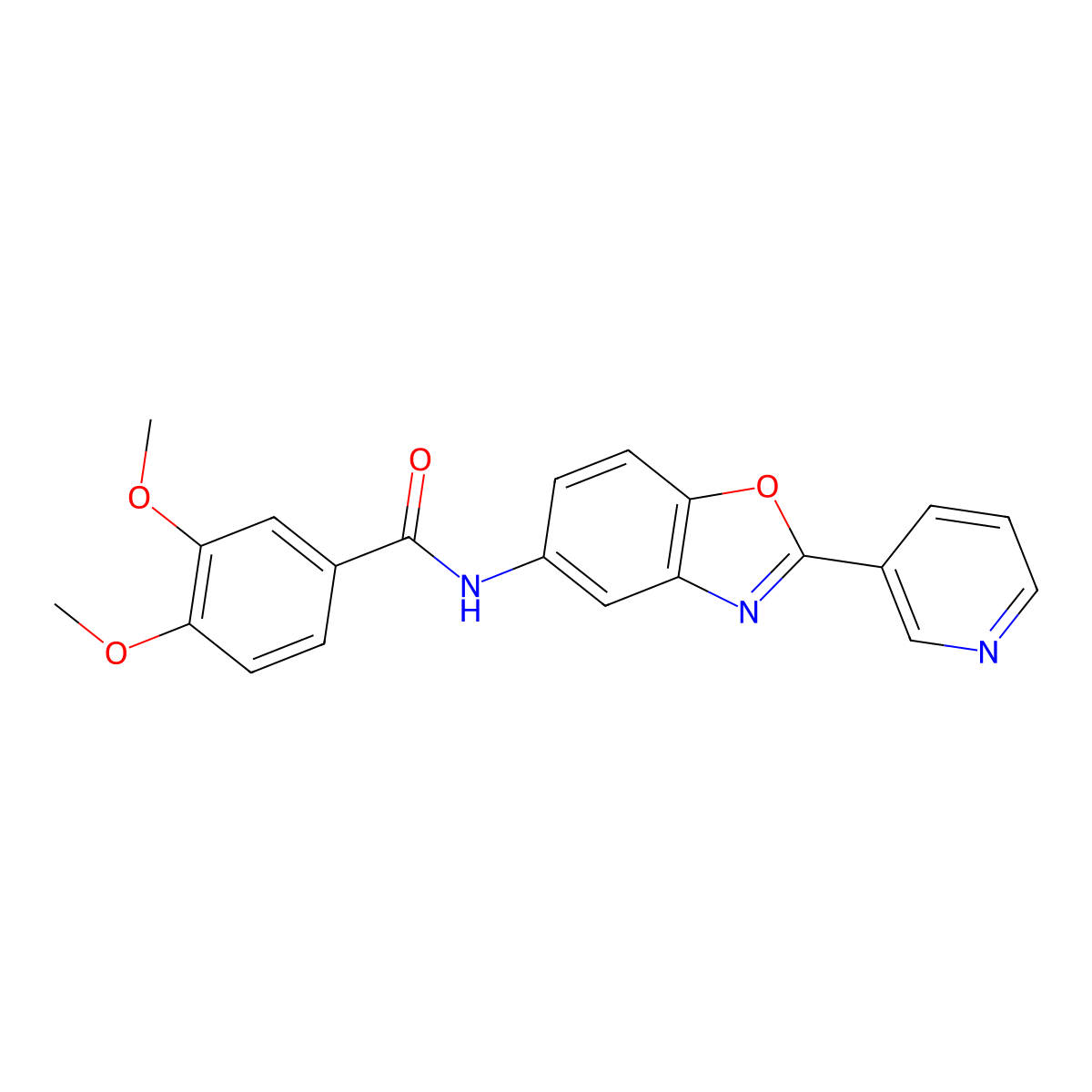 3,4-dimethoxy-N-[2-(pyridin-3-yl)-1,3-benzoxazol-5-yl]benzamide molecular structure, CAS 313700-16-2