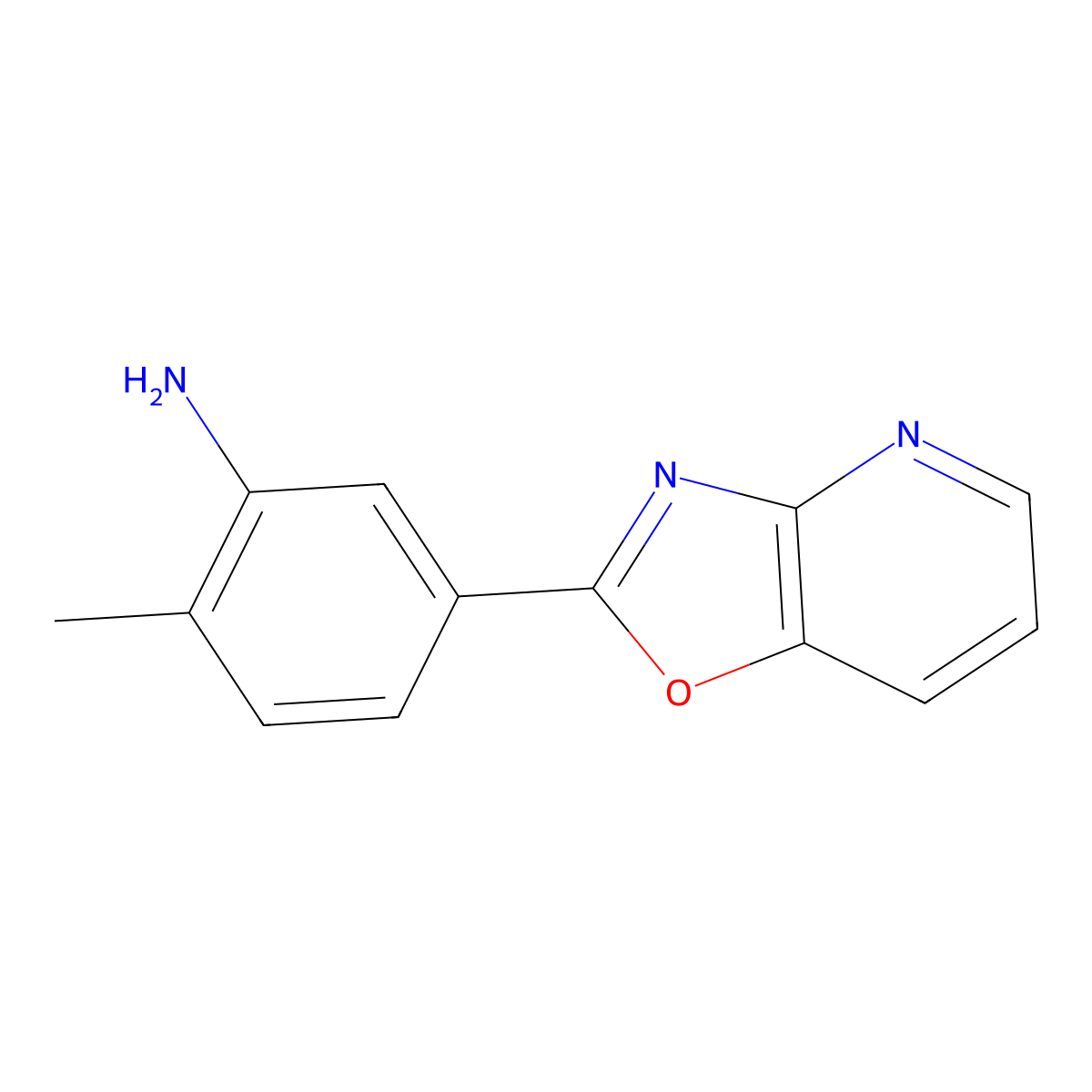 2-Methyl-5-oxazolo[4,5-b]pyridin-2-yl-phenylamine molecular structure, CAS 313701-56-3