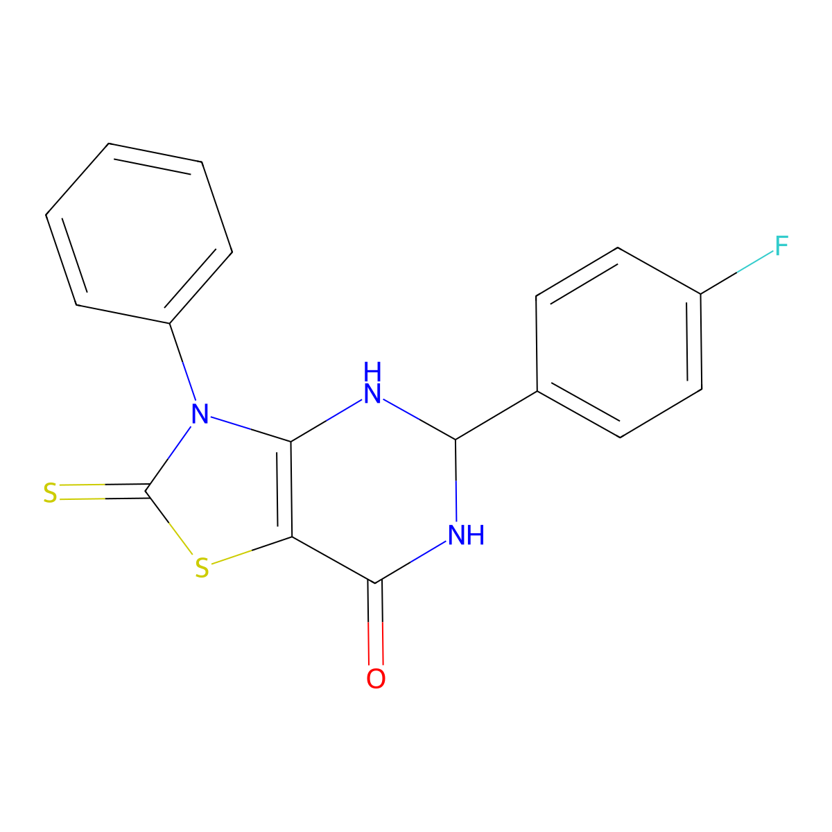 5-(4-fluorophenyl)-3-phenyl-2-sulfanylidene-5,6-dihydro-4H-[1,3]thiazolo[4,5-d]pyrimidin-7-one molecular structure, CAS 313701-91-6