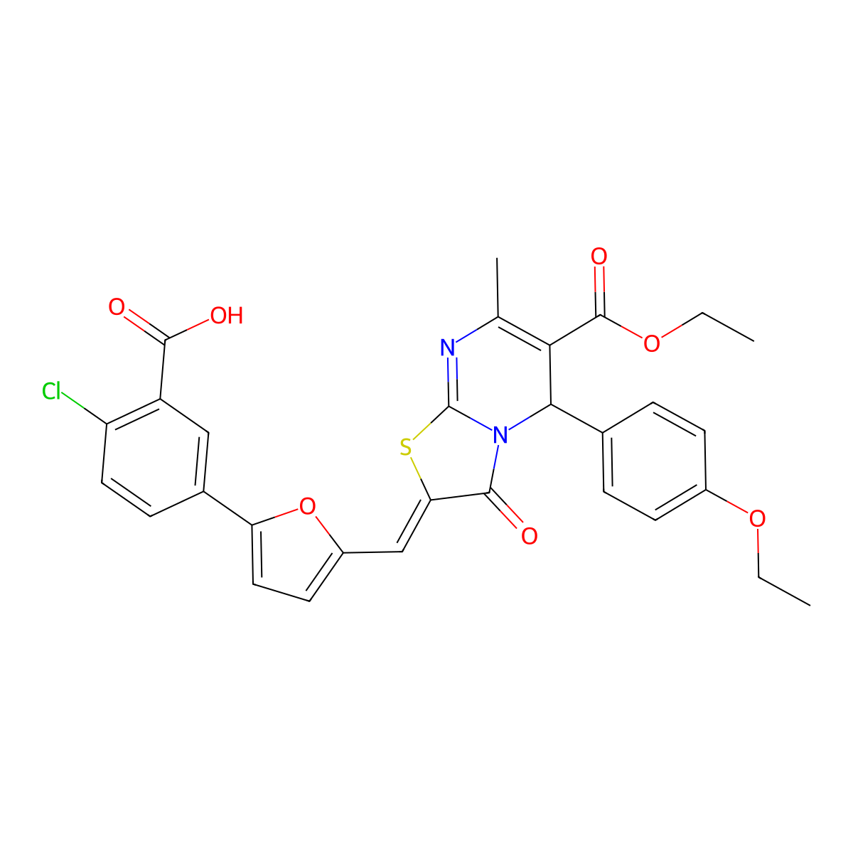 6-Ethyl 2-[[5-(3-carboxy-4-chlorophenyl)-2-furanyl]methylene]-5-(4-ethoxyphenyl)-2,3-dihydro-7-methyl-3-oxo-5H-thiazolo[3,2-a]pyrimidine-6-carboxylate molecular structure, CAS 313701-99-4
