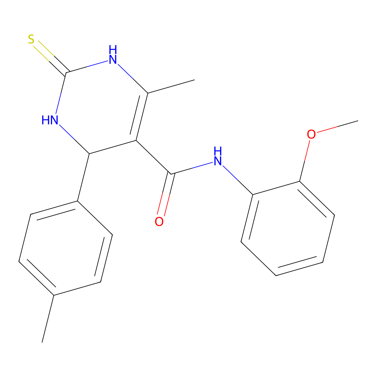 N-(2-methoxyphenyl)-6-methyl-2-thioxo-4-(p-tolyl)-1,2,3,4-tetrahydropyrimidine-5-carboxamide molecular structure, CAS 313702-16-8