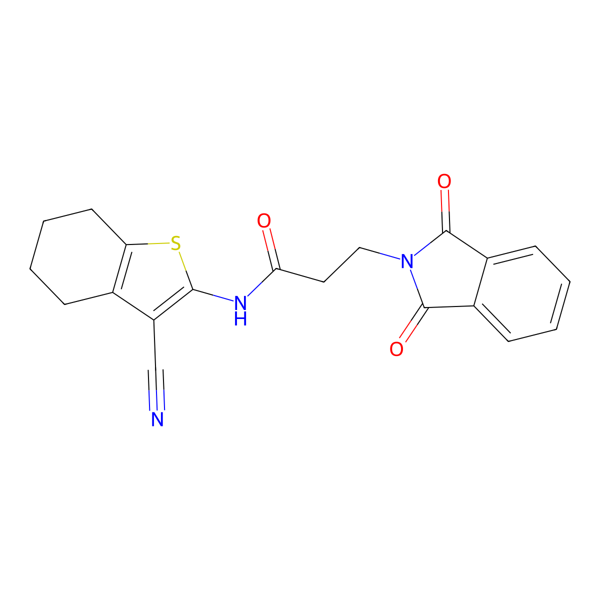 N-(3-cyano-4,5,6,7-tetrahydro-1-benzothiophen-2-yl)-3-(1,3-dioxoisoindol-2-yl)propanamide molecular structure, CAS 313702-42-0