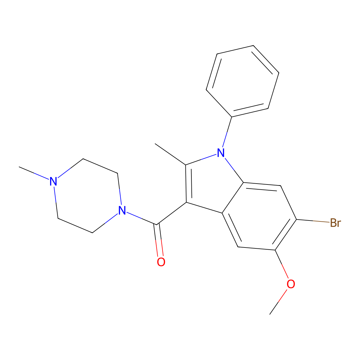 (6-bromo-5-methoxy-2-methyl-1-phenyl-1H-indol-3-yl)(4-methylpiperazin-1-yl)methanone molecular structure, CAS 313702-49-7