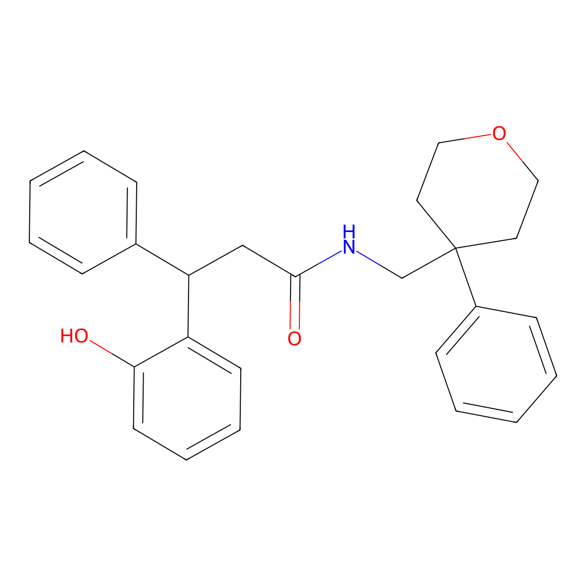 3-(2-hydroxyphenyl)-3-phenyl-N-[(4-phenyltetrahydro-2H-pyran-4-yl)methyl]propanamide molecular structure, CAS 313702-78-2