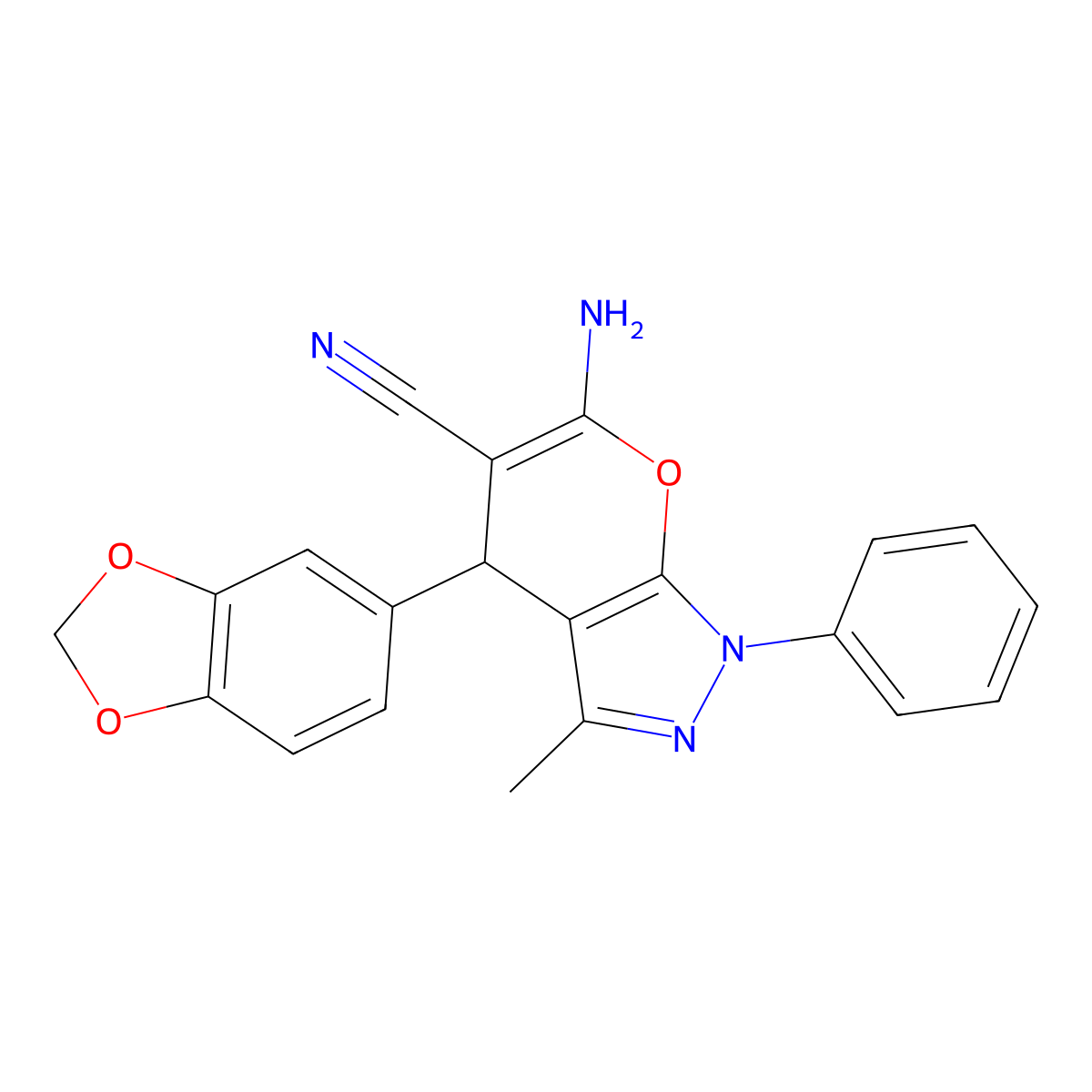 6-Amino-4-(1,3-benzodioxol-5-yl)-3-methyl-1-phenyl-1,4-dihydropyrano[2,3-c]pyrazole-5-carbonitrile molecular structure, CAS 313702-96-4