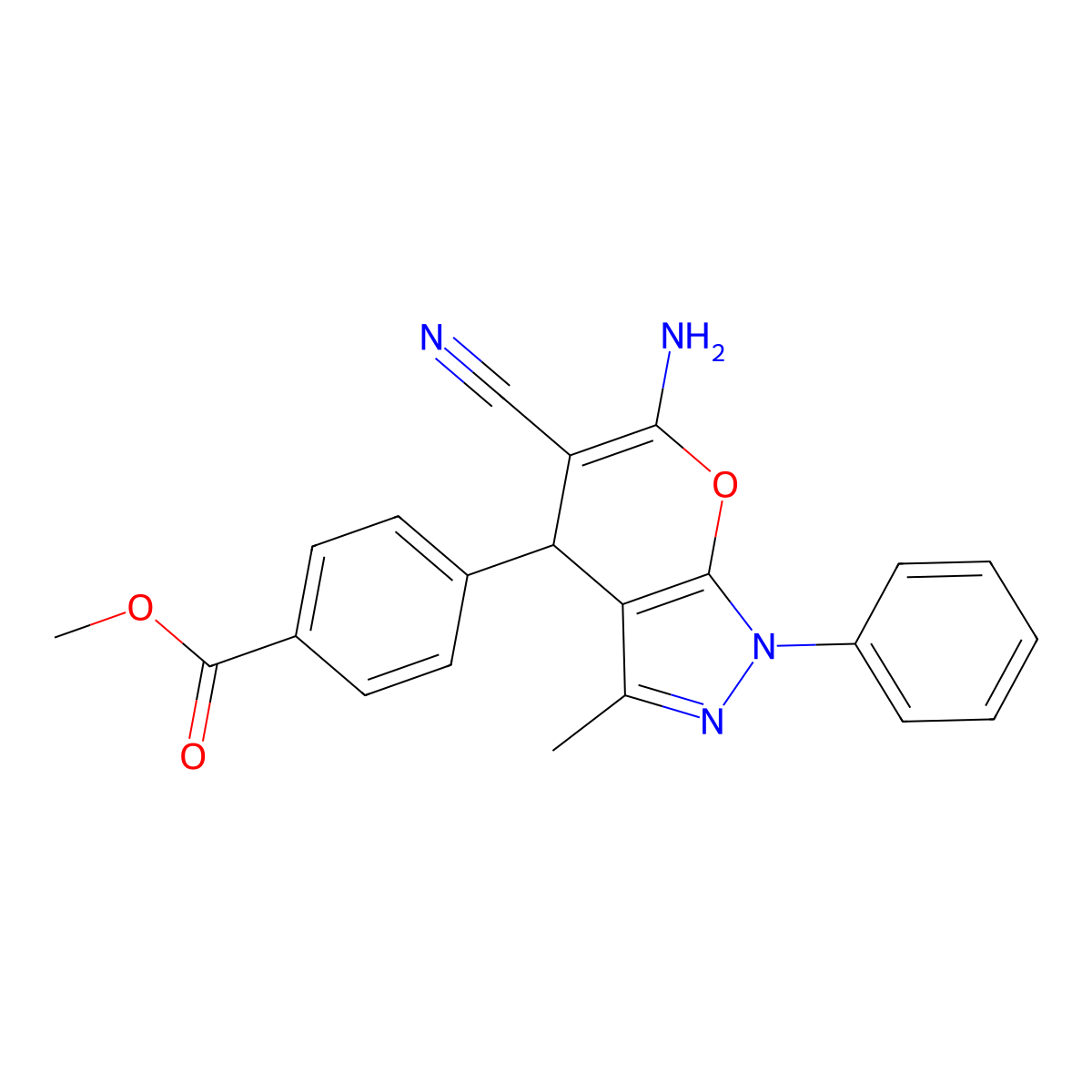 Methyl 4-(6-amino-5-cyano-3-methyl-1-phenyl-1,4-dihydropyrano[2,3-c]pyrazol-4-yl)benzoate molecular structure, CAS 313702-97-5
