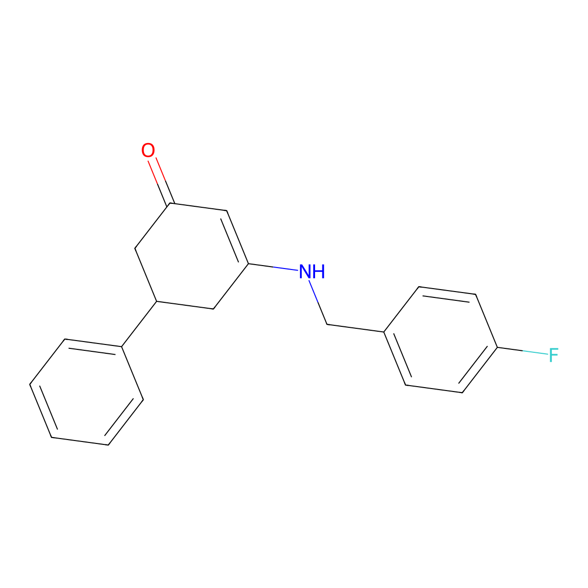 3-[(4-Fluorobenzyl)amino]-5-phenylcyclohex-2-en-1-one molecular structure, CAS 313703-00-3