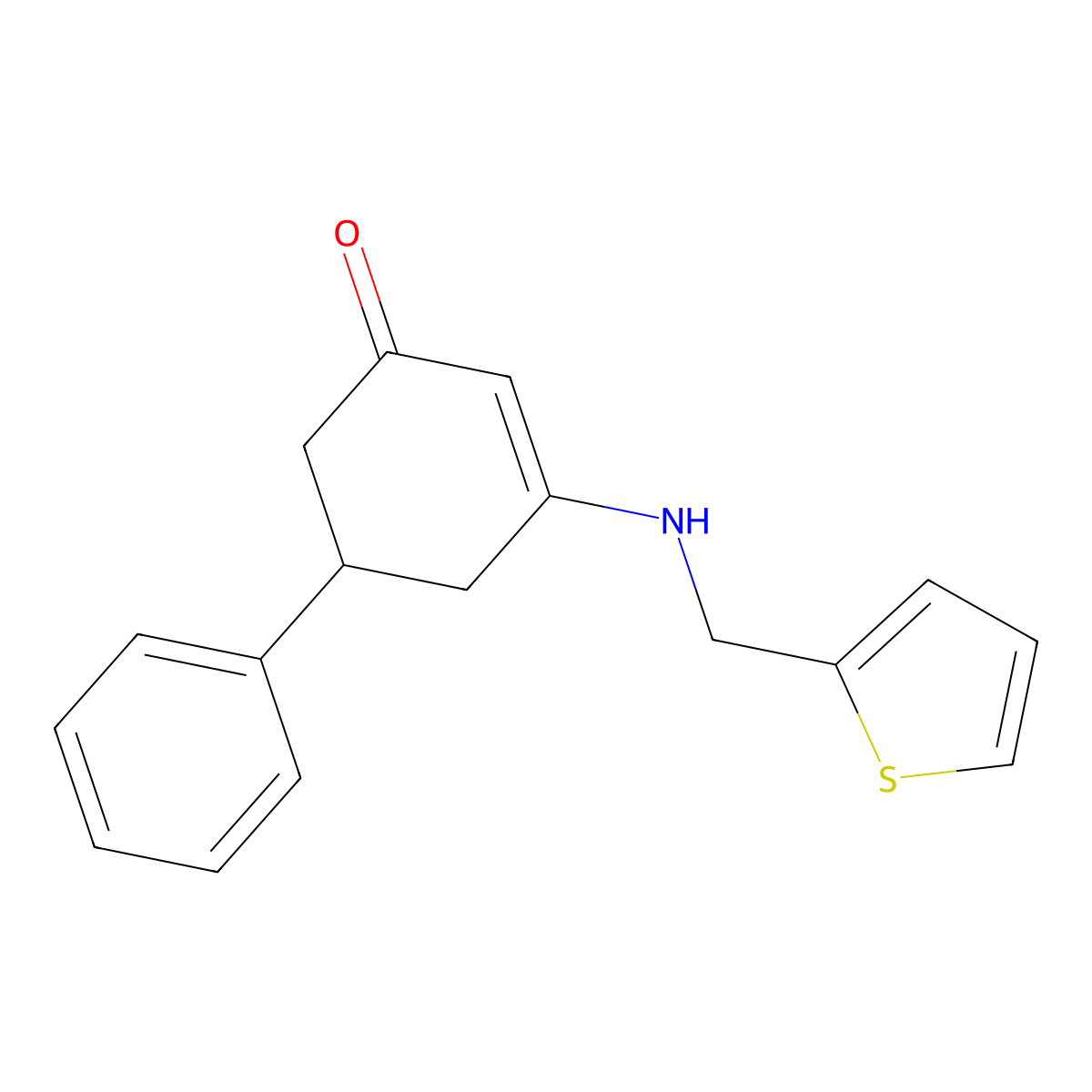 5-Phenyl-3-(thiophen-2-ylmethylamino)cyclohex-2-en-1-one molecular structure, CAS 313703-01-4